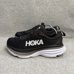 Hoka One One Womens Shoes Size 7.5 Bondi 8 Black Running Sneakers 1127952 BWHT